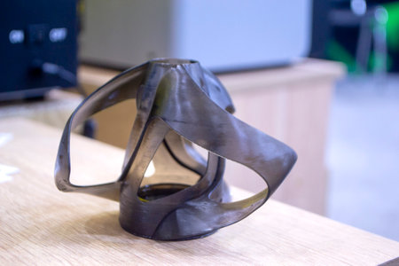 Model in the form of crystals printed on 3D printer from polymer close-up. Detailed object created...