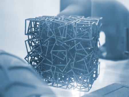 Various object printed on a 3D printer from molten plastic powder. Different model printed on 3D printer from melted black polyamide powder. New additive 3D printing Multi Jet Fusion MJF technologyの写真素材