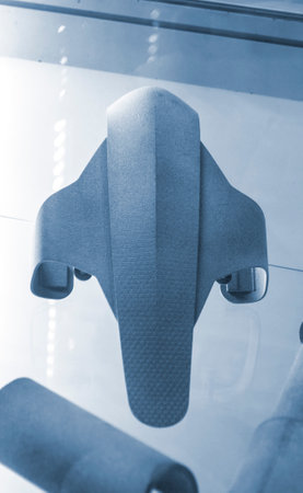 Object printed on a 3D printer from molten plastic powder. Model printed on 3D printer from melted black polyamide powder. New additive 3D printing Multi Jet Fusion MJF technologyの写真素材