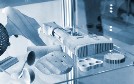 Various objects printed on a 3D printer from molten plastic powder. Different models printed on 3D...