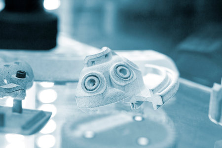 Various objects printed on a 3D printer from molten plastic powder. Different models printed on 3D...