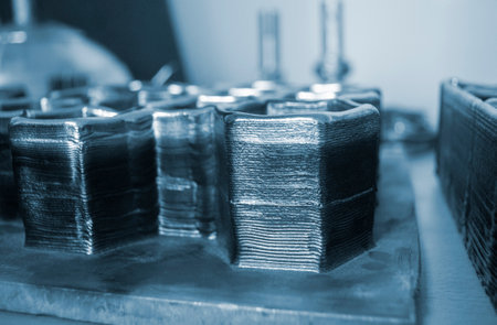 Object printed by 3D printer from metal. Additive manufacturing solution. Object created on 3Dprinter from melting metal thread. 3D Metal Printing. Metal additive manufacturingの写真素材