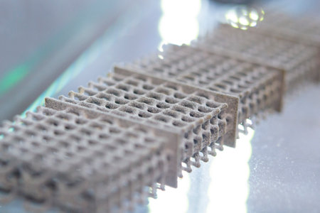 Object printed on a 3D printer from molten plastic powder. Different model printed on 3D printer from melted black polyamide powder. New additive 3D printing Multi Jet Fusion MJF technologyの写真素材