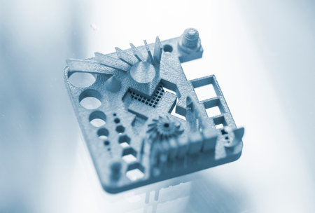 Object printed on 3D printer from metal powder using Metal Jet technology. High detailed detailing...