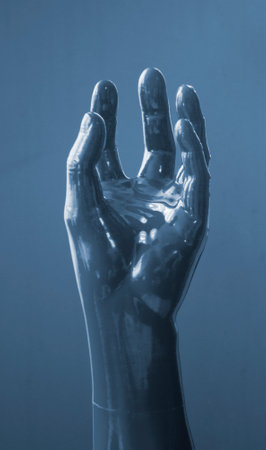 Three-dimensional object printed on 3D printer. Abstract interior model human hand with fingers...