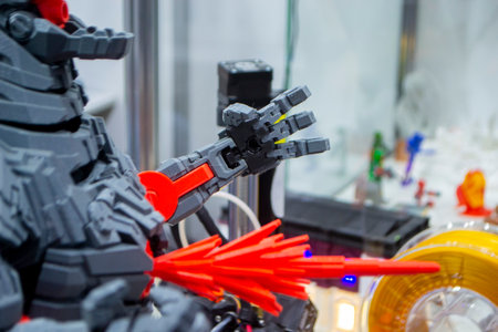 Art object printed on 3D printer. Robot toy created on 3D printer. High-precision 3D printing...