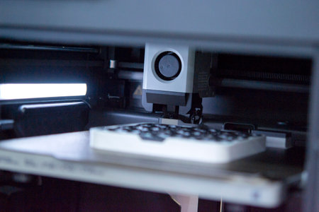 The process of printing on 3D printer. 3D printer creating model from molten plastic close-up....