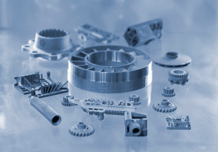 Object printed on 3D printer from metal powder using technology. High detailed detailing parts. 3D-printed metal parts. Modern 3D printing, additive manufacturing technologiesの写真素材