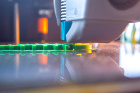 The process of printing on a 3D printer. 3D printer printing object from molten plastic close-up. Creative creation of model on 3D printer. New modern technologies of 3D printing. Additive technologyの写真素材