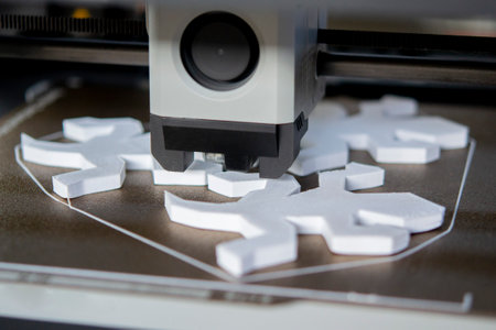 The process of printing on a 3D printer. 3D printer printing object from molten plastic close-up. Creative creation of model on 3D printer. New modern technologies of 3D printing. Additive technologyの写真素材