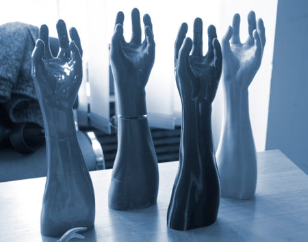 Creative art models printed on a 3D printer. Different objects created on a 3D printer from molten plastic. 3D printer FDM technology. Modern new technologies. Modern additive progressive technologiesの写真素材