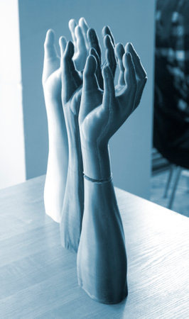 Creative art models printed on a 3D printer. Different objects created on a 3D printer from molten plastic. 3D printer FDM technology. Modern new technologies. Modern additive progressive technologiesの写真素材