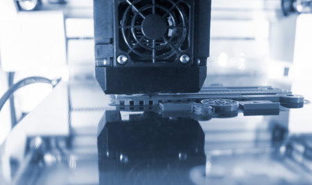 The process of printing on 3D printer. 3D printer creating model from molten plastic close-up....