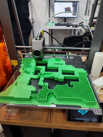 3D printer printing object close-up. Process creating three-dimensional model on 3d printer....