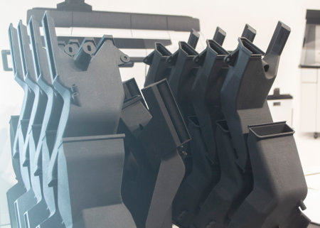 Model printed on 3D printer from polyamide powder close-up. Detailed prototype created on 3D printer...