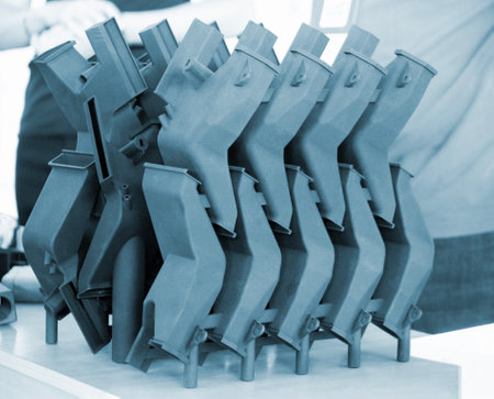 Plastic model printed on 3D printer from powder close-up. Objects created on 3D printer from...