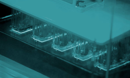 3D printer working process. 3D printing. Stereolithography photopolymerization SLA. Additive technology. Liquid materials, hard part, creating layers. 3D model ultraviolet polymerization. Blue colorの写真素材