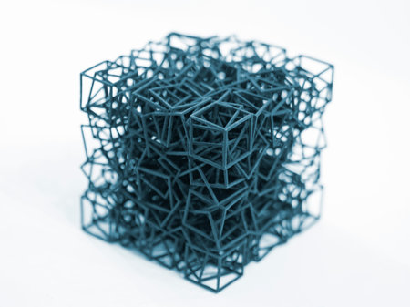 Object printed on 3D printer from melted black plastic on white isolated background. Plastic mesh...