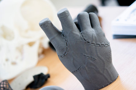 Model of hand printed on 3D printer. Object created on 3D printer from polyamide powder....