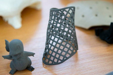 Model printed on 3D printer. Object created on 3D printer from polyamide powder. Three-dimensional...