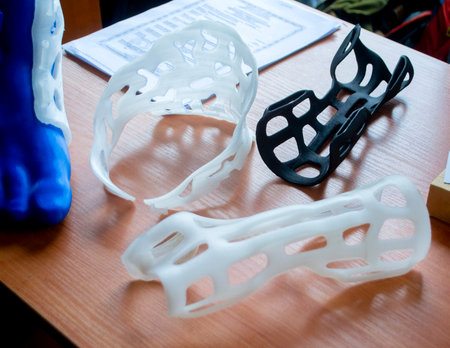 Plastic corset prosthesis. Hand and neck splint corset prosthesis langet printed on a 3D printer...