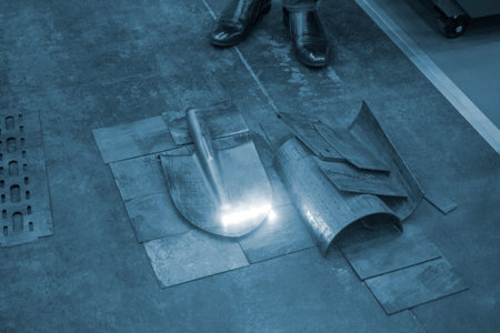 Laser cleaning of metal surfaces. Laser cleaning metal from rust. Glowing laser beam cleaning metal...