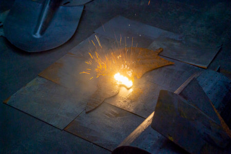 Laser cleaning of metal surfaces. Laser cleaning metal from rust. Glowing laser beam cleaning metal...