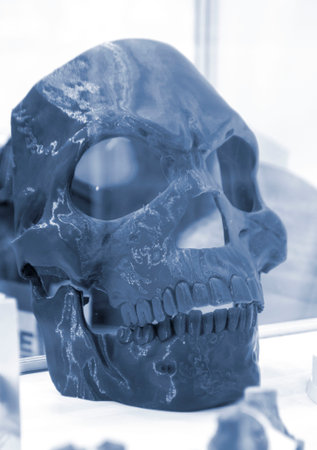 Art object printed on 3D printer. Model created on 3D printer from blue molten plastic. Creative...