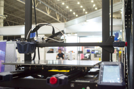 3D printer. Working surface desktop of 3D printer. Empty work surface of non-working 3D printer. Print head printer. Additive progressive technology. Modern new printing industryの写真素材