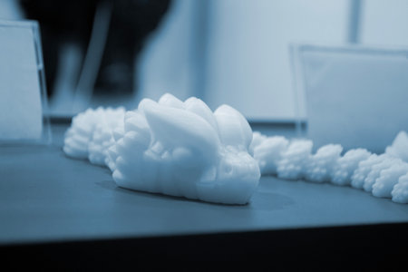 Art object printed on 3D printer. Model printed on 3D printer. 3D printed object. Shape printed on 3D printer from molten plastic. Printing technology. New modern additive FDM printing technologiesの写真素材