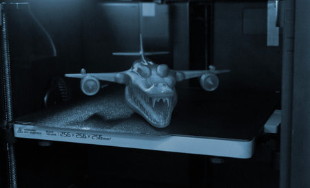 Form printed on 3D printer from plastic. Art shape made using 3D printing from filament inside 3D...