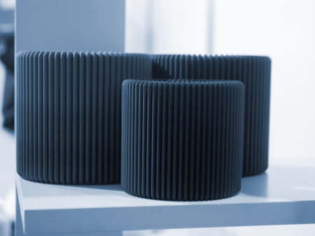 Art form printed on 3D printer from plastic. Art shape made using 3D printing from filament. Additive manufacturing. Layer-by-layer application of material. 3D printing technologies. FDM technologyの写真素材