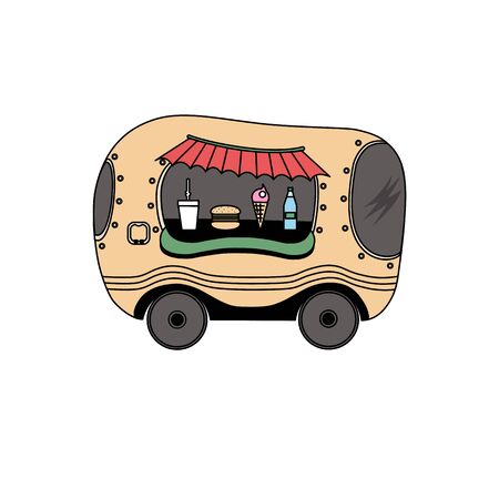 cafe on wheels in van 2dのイラスト素材