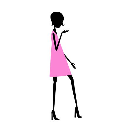 black silhouette of a girl in the style of 60s in a trapeze dressのイラスト素材