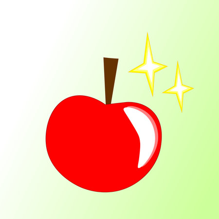 Red apple with stars on a white-green backgroundのイラスト素材