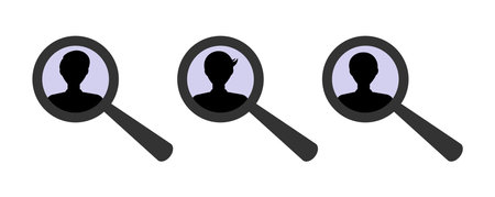 <p>Set of male avatar icons with magnifying glass</p>のイラスト素材