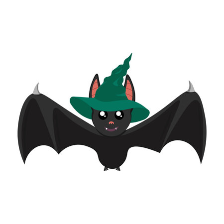 <p>Cute bat wearing Halloween witch hat</p>のイラスト素材