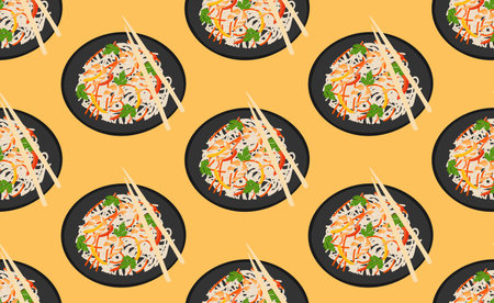 <p>Pattern from a dish of funchose with shrimps and vegetables</p>のイラスト素材