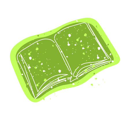 A book drawn with one continuous line on a background of green abstract spotsのイラスト素材
