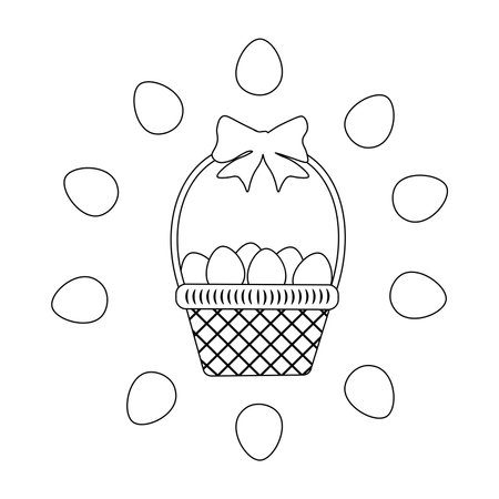 Coloring page Easter basket with a circle of eggsのイラスト素材
