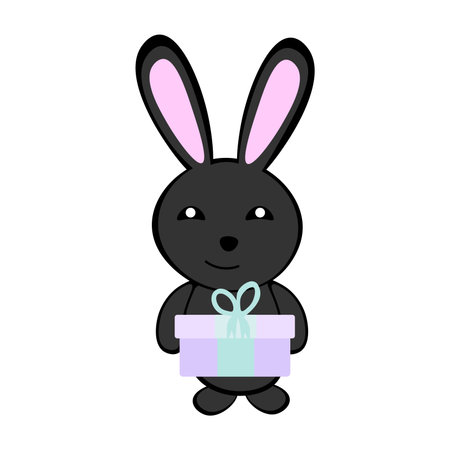 Black smiling rabbit with a giftのイラスト素材