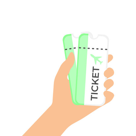 Vector illustration of a hand holding blizzards on an airplane. Boarding passes for air travel in hand. Vector flat illustration for website and banner designのイラスト素材