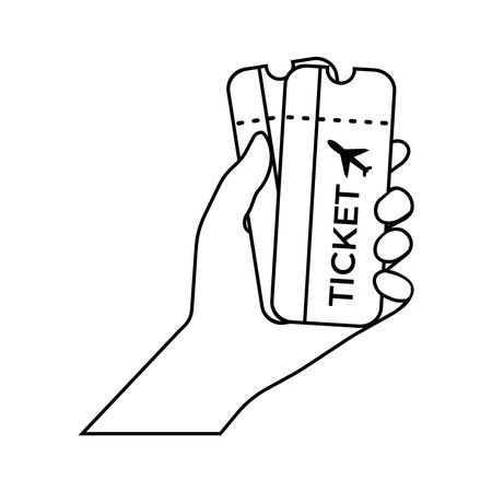 Vector illustration of a hand holding blizzards on an airplane. Boarding passes for air travel in hand. Vector flat illustration for website and banner designのイラスト素材