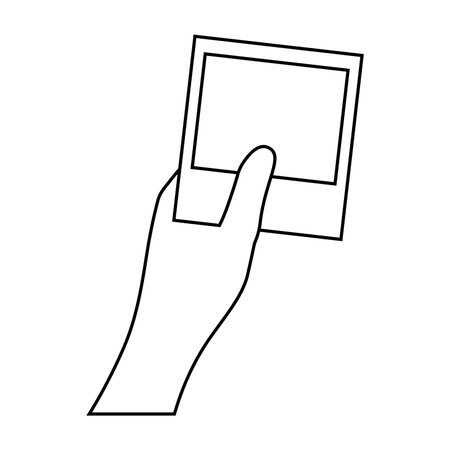 Vector illustration of a photo in hand. The hand is holding a photo. Vector flat illustration for website and banner designのイラスト素材