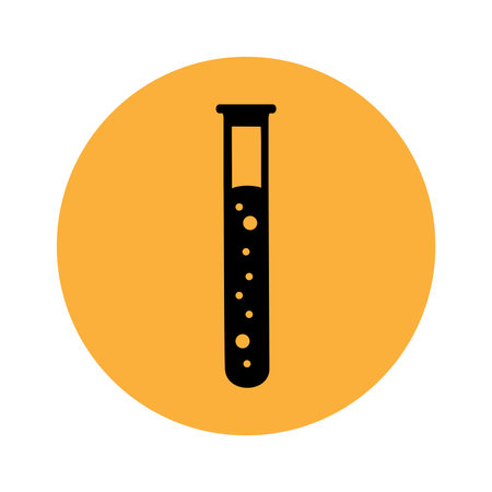 Silhouette of a test tube on an orange background in the shape of a circle. Vector flat illustration for website and banner designのイラスト素材