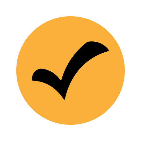 Silhouette of a checkmark on an orange background in the shape of a circle. Vector flat illustration for website and banner designのイラスト素材