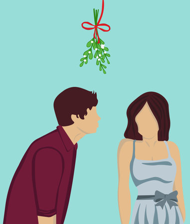 Silhouette of a couple are kissing under the mistletoeのイラスト素材