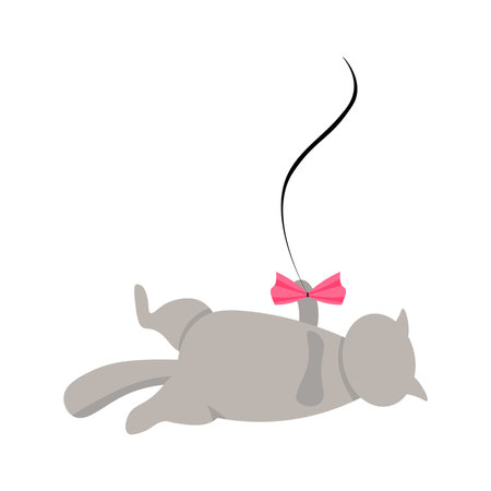 Cute cat playing with a bow on a string. Vector illustration isolated on white backgroundのイラスト素材