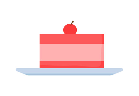 Piece of cake with cherry flat vector illustration