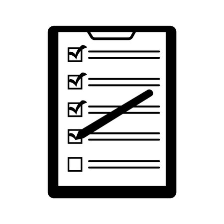 Checklist with check marks. Clipboard with checklist and check marks. Document with checkmarks and penのイラスト素材